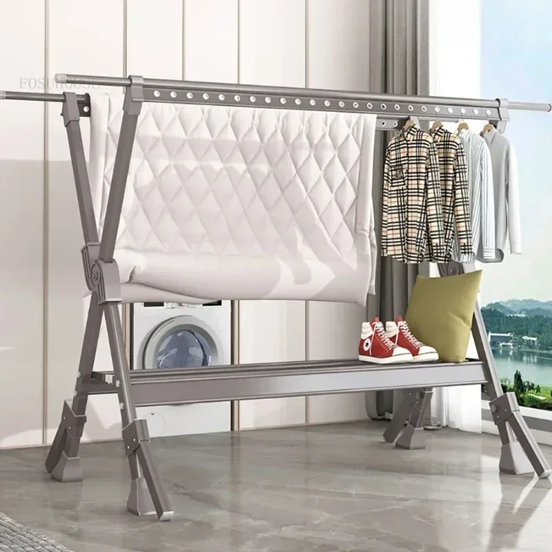 Aluminum Alloy Retractable Clothes Hanger Folding Clothing Hangers Home Balcony Simple Clothes Quilt Drying Storage Rack