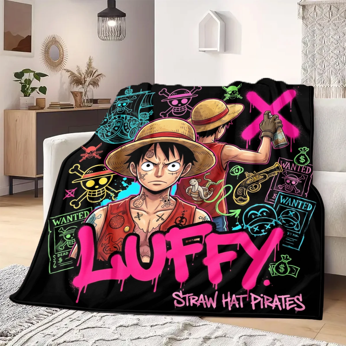 One Piece Art Flannel Blanket Lovely Pattern Perfect For Home Bed Sofa Chair Travel Picnic -HE39