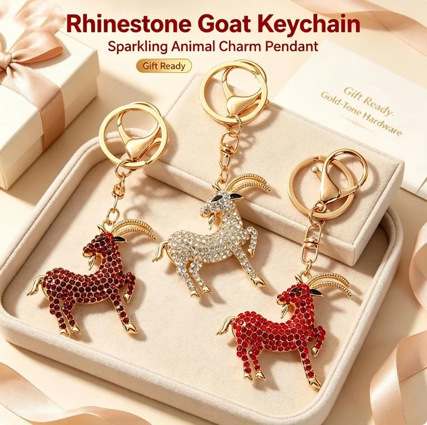 S Cute Lifelike Goat Metal Pendant Keychain Rhinestone Backpack Decor Travel Companion Kid Birthday ﻿Gift