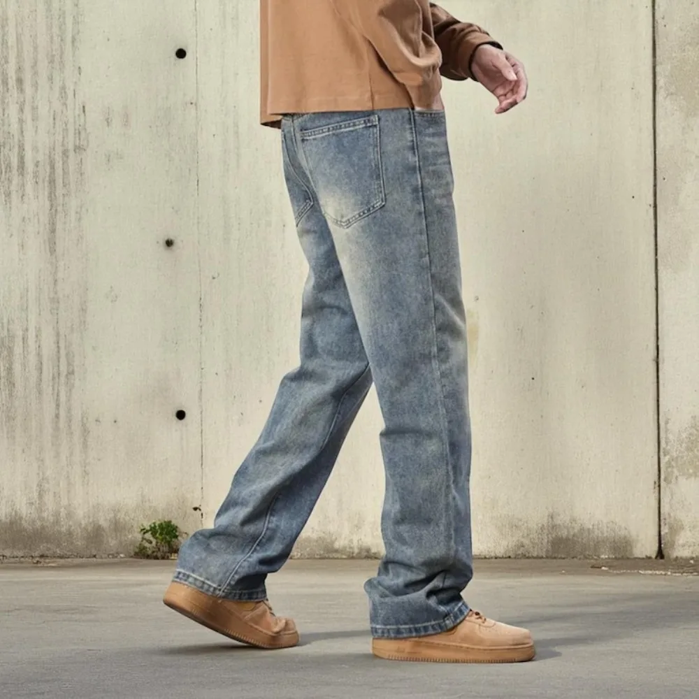 بنطلون جينز فضفاض للرجال مستقيم بنطال ذو قصة أرجل واسعة Y2k جينز فضفاض عتيق ملابس الشارع موضة الهيب هوب #3