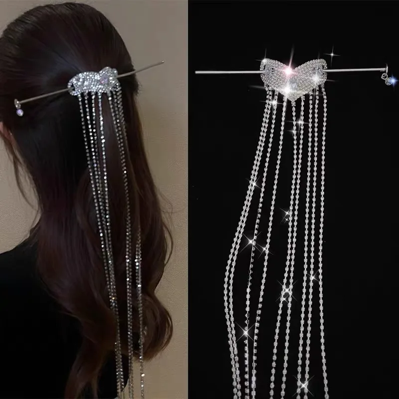 

2025 New Flash Diamond Love Metal Chain Hairpin Shakes and Sound Explodes New Chinese Style Pan Hairpin Advanced Hairpin