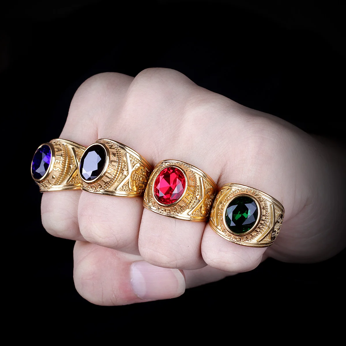 Stainless Steel Men Rings Rhinestone United States Hip Hop Punk Rock for Biker Male Boyfriend Jewelry Creativity Gift Wholesale