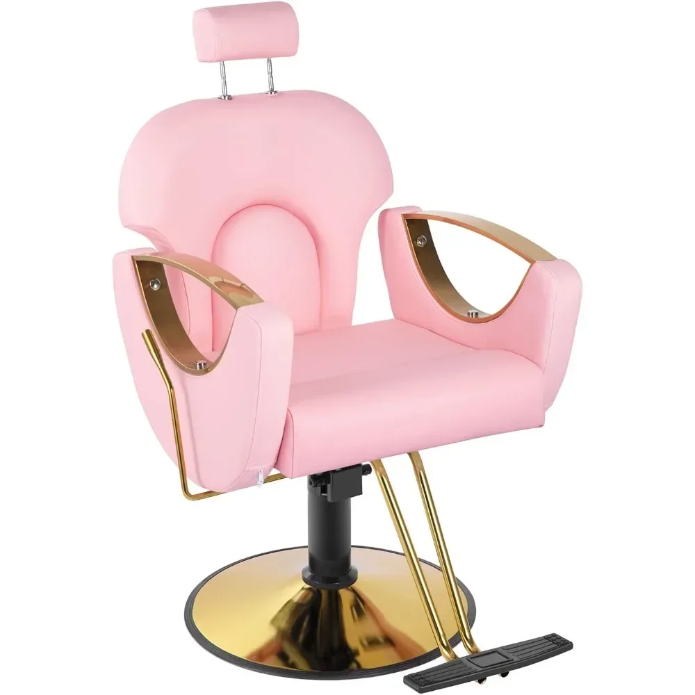 Pink Barber Chair Salon Chair for Hair Stylist, Height Adjustable Relining Hair Salon Chairs with 360 Degrees Swivel