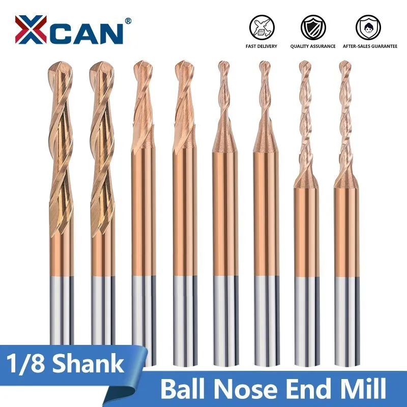 

XCAN Ball Nose End Mill 2 Flute CNC Spiral Router Bit 1/8(3.175mm) Shank TiCN Coated Carbide Milling Cutter for Aluminum Cutting