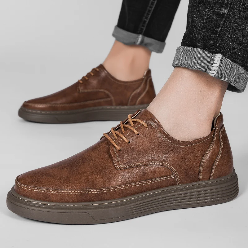 Genuine Leather Lace-Up Outdoor Shoes Men Casual Shoes Classic Male Business Footwear All-match Men's Skate Shoes Handmade Flats