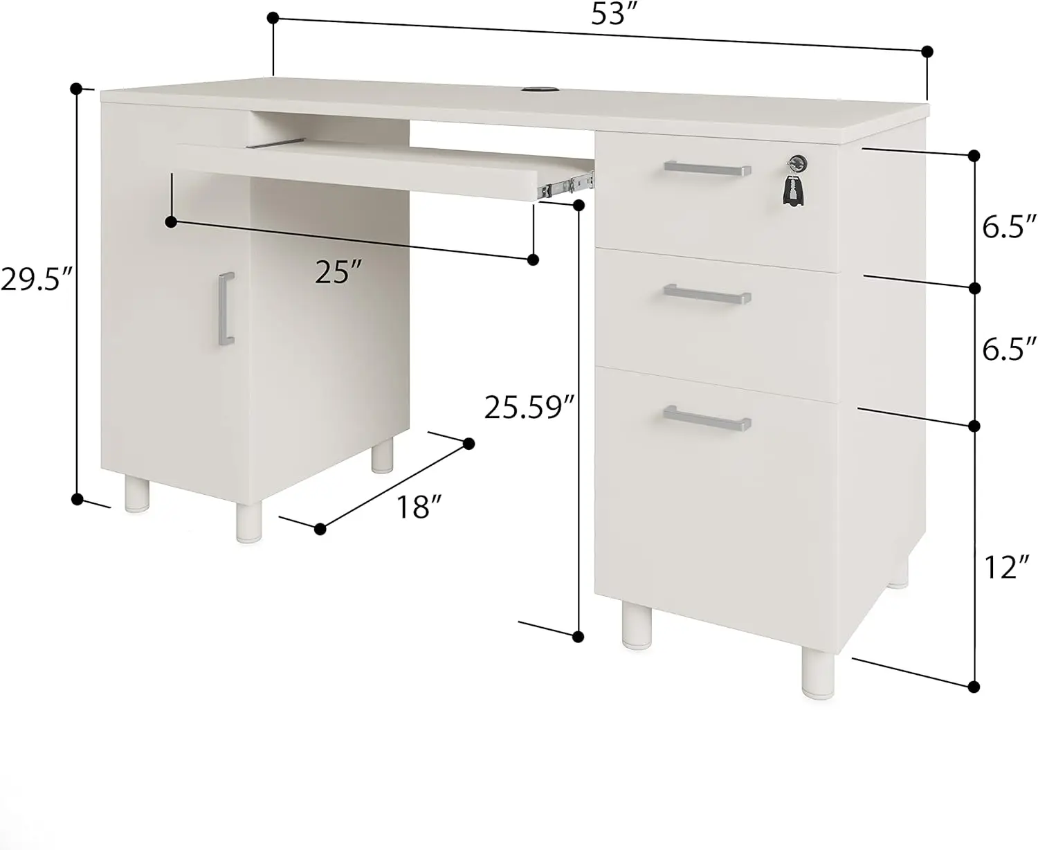 Venice Computer Desk - Office Desk with 3 Drawers & CPU Storage Cabinet - Laptop Workstation w