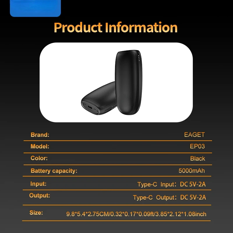 Calentador de manos Power Bank 5000mAh tipo C doble calentamiento apariencia de adoquines PowerBank regalo para iPhone 16 15 Samsung adulto T