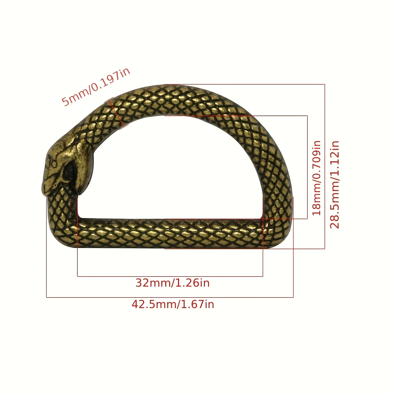 2PCS Snake Pattern D-Rings - Closed Connector for Belt Bag Straps & DIY Leather Craft