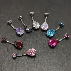 F136 Titanium Zircon Belly Button Rings Prong Water Drop CZ Navel Piercing Curved Daith Helix septum Banana Sexy Body Jewelry