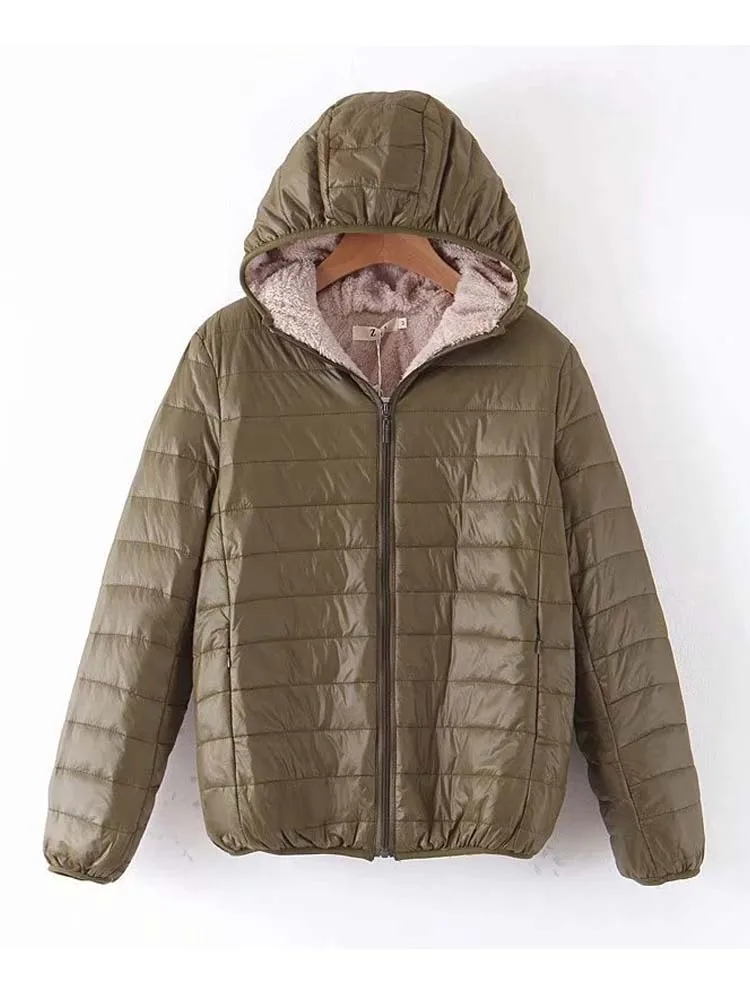 2024 New Women Winter Jackets Windproof Cotton Padded Parkas Elegant Fashion Hooded Quilted Coat Female Velvet Outerwear Tops