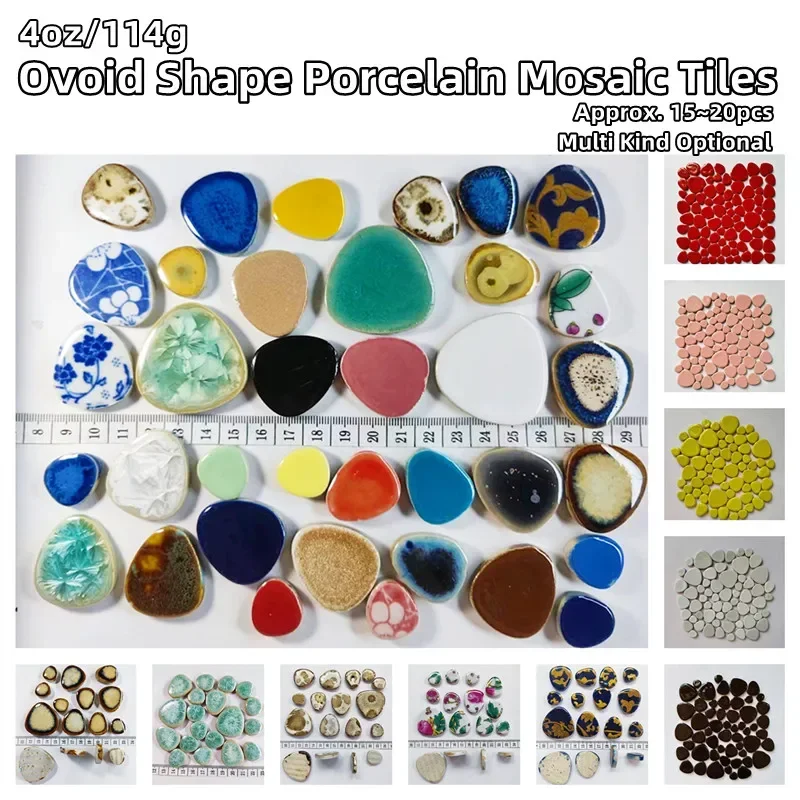 4oz/114g(Approx 15~20pcs) Ovoid Shape Porcelain Mosaic Tiles 5mm/0.19in Thickness Polygon Ceramic Tile DIY Mosaic Craft Material