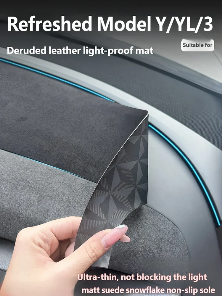 For Tesla Refreshed Model Y Model YL Dashboard Cover Pad Suede Sunshade Protector Anti-UV Dash Mat Non-slip Pads Car Accessories