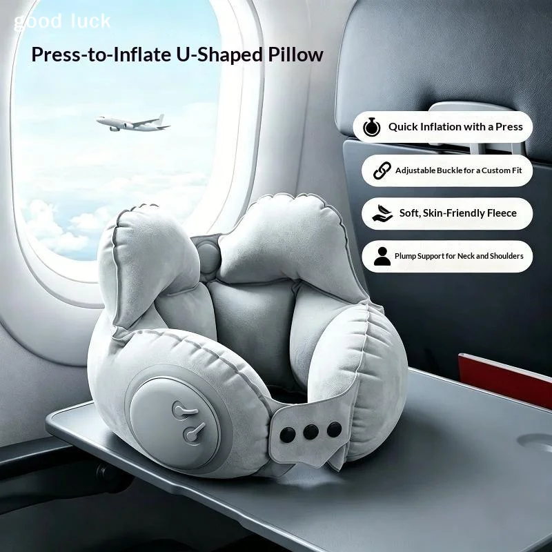 1pc Compressible Inflatable Neck Pillow, Portable Travel Cervical Support Pillow, Inflatable Air Neck Rest For Plane & Naps