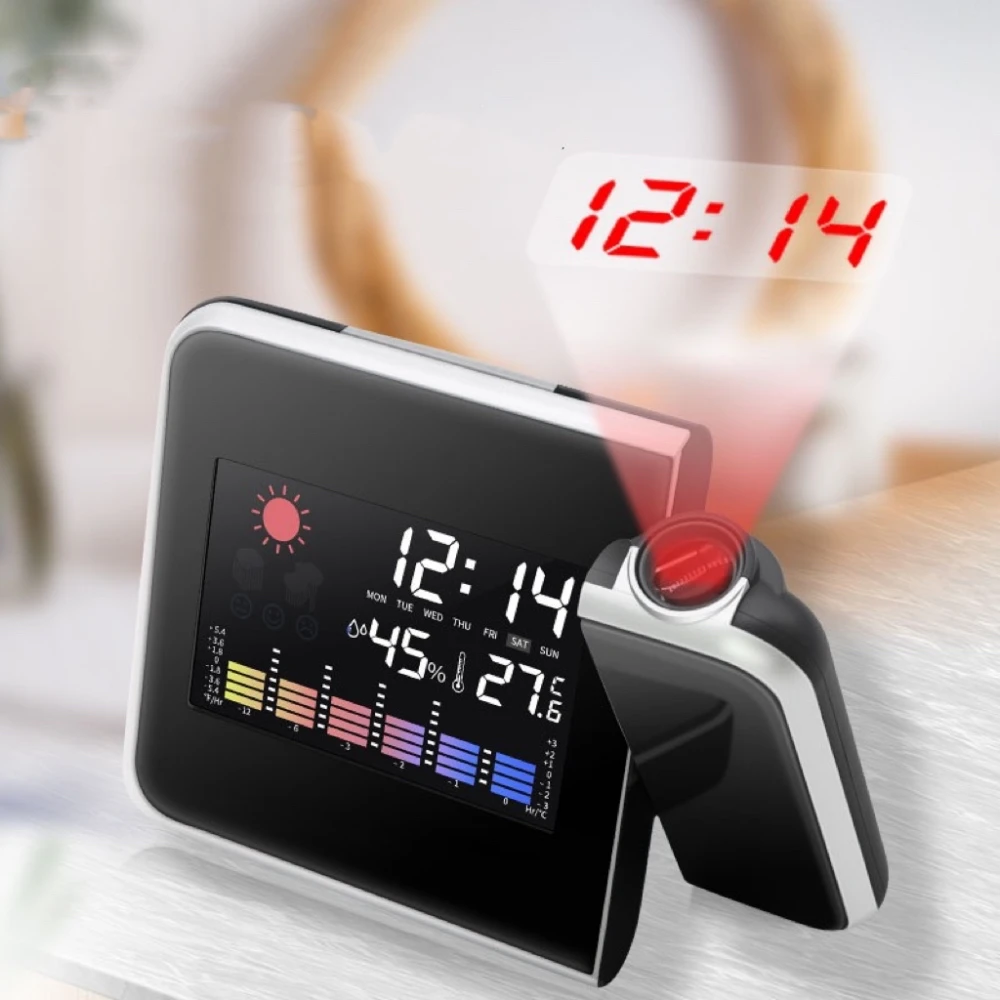 Alarm Clock Projection On Ceiling On The Wall USB Powered Digital With Thermometer Hygrometer Calendar Snooze Table Desktop Home