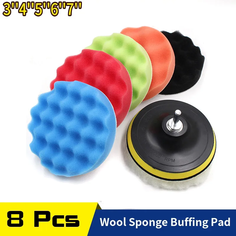 7Pcs Set 3-7 inch Car Polishing Pad Sponge Buffing Waxing Clean Polish Buffer Drill Wheel Polisher Removes Scratches Car Repair