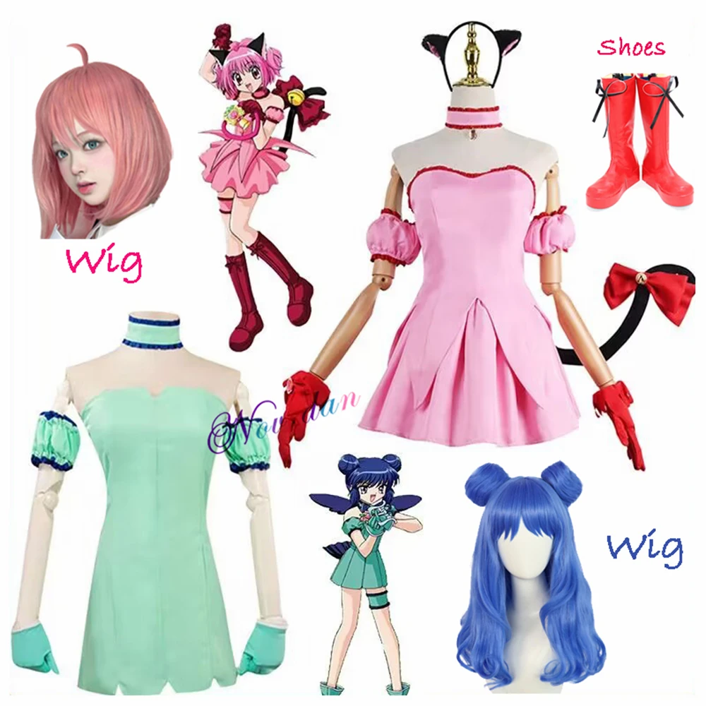 Tokyo Mew Mew Mint Aizawa Minto Momomiya Ichigo Cosplay Costume Shoes Wig Anime Maid Halloween Party Dress Prop Women Girls