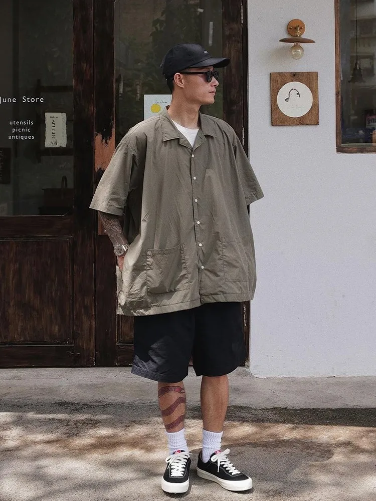 

Loose Fit Cuban Collar ort Sve Men's irt Jaet Summer Casual Vintage Workwear Breathable Combed Cotton Youth Faion