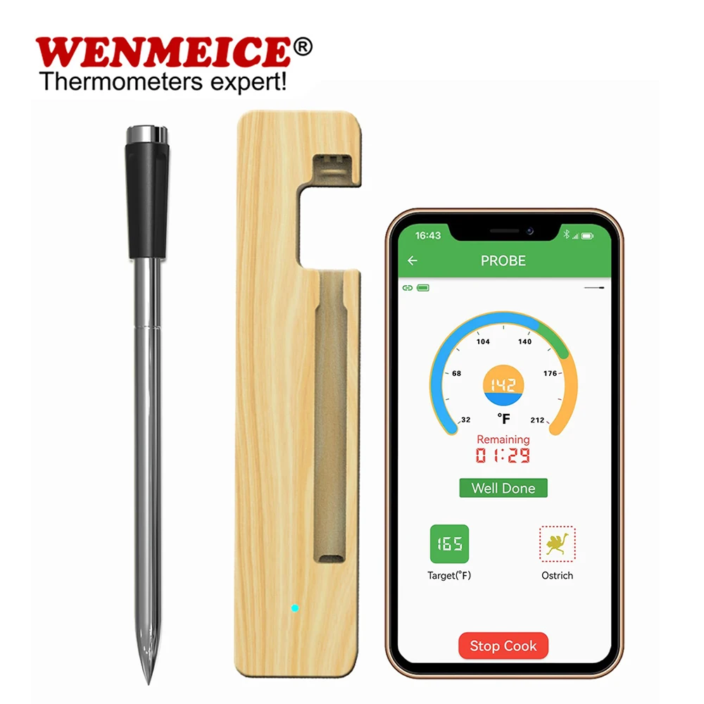 WENMEICE Smart Wireless Bluetooth Meat Thermometer for Oven Grill BBQ Steak Turkey Smoker Kitchen Cooking Barbecue Thermometer