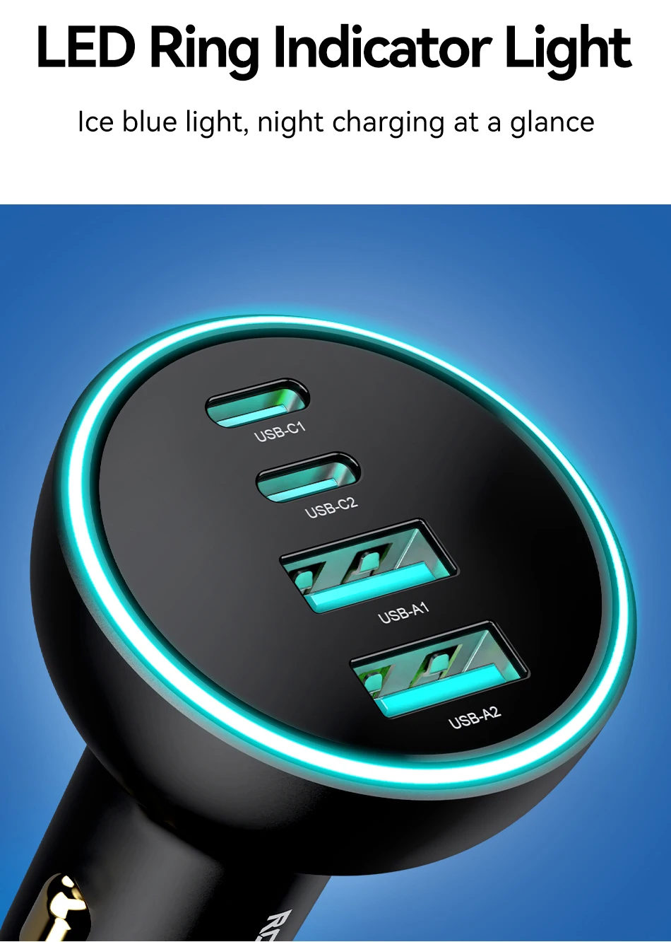 Rocoren 4-in-1 USB-C-Autoladegerät, 70 W, schnelles Aufladen, USB-Typ-C-Autoladegerät, PD QC4.0, Autoladegerät-Adapter für iPhone, Xiaomi, Samsung – Detail 11