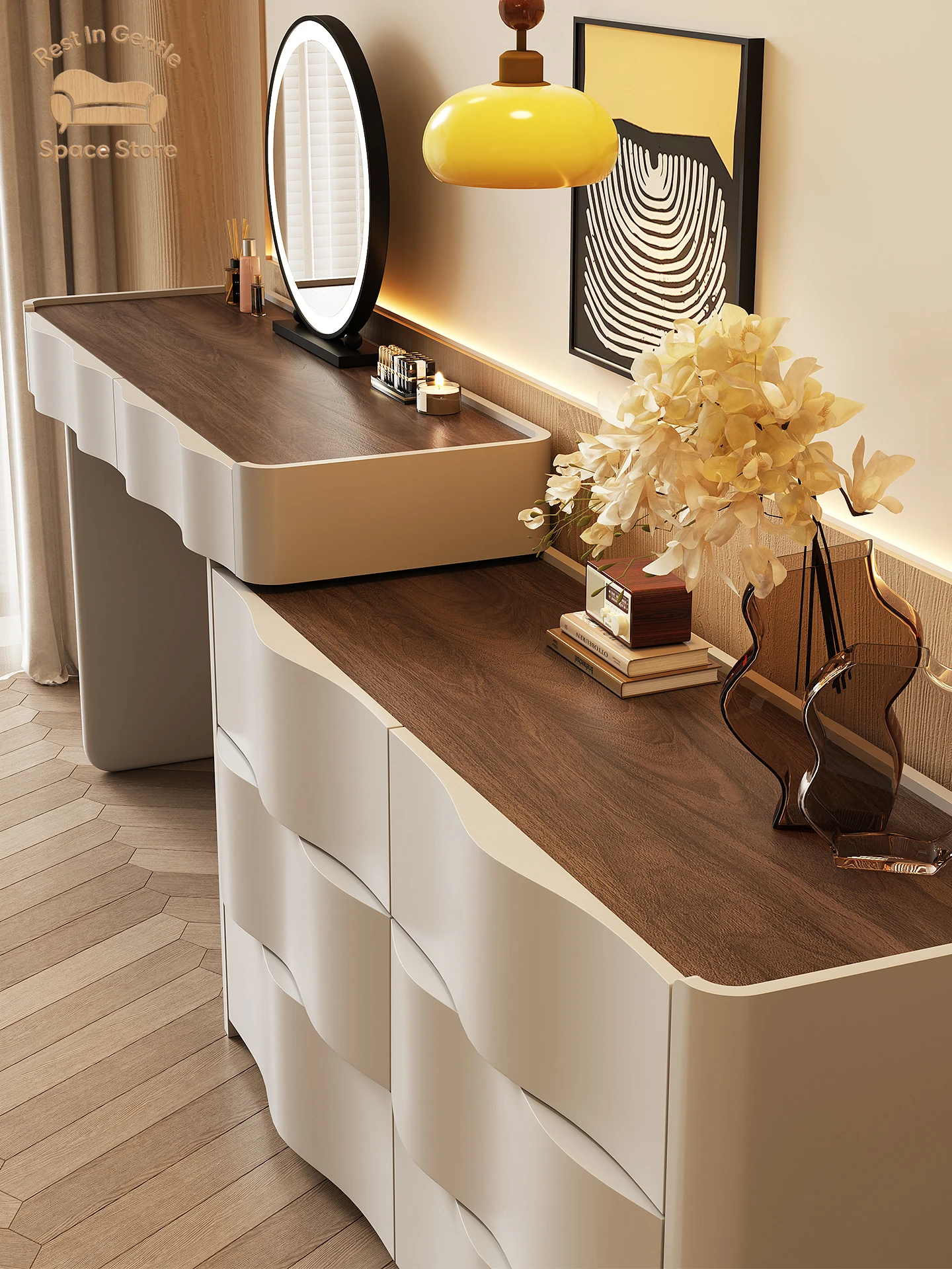 Apartment 7, wave dresser, chest, storage cabinet, integrated modern bedroom, simple new makeup table, solid wood