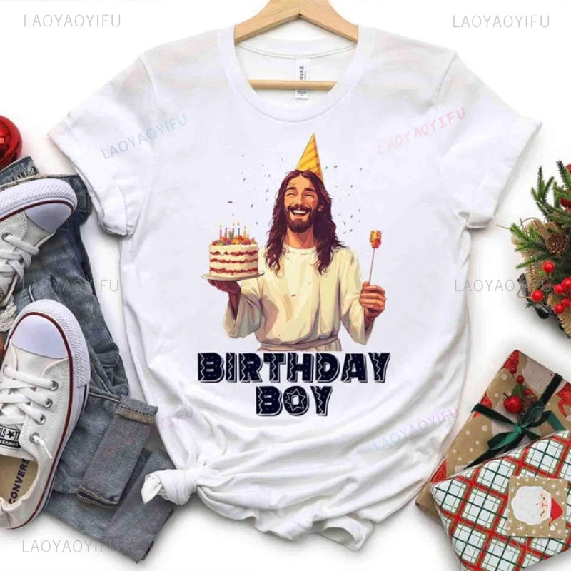 Jesus Birthday Boy Graphic T Shirts Merry Christmas Memory of Jesus Christ Woman Man Cotton T-shirt Classic O-neck Short-sleev