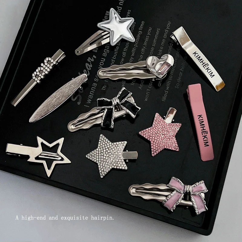 2023 new silver pentagonal star hairpin female  bangs with hairpin duck bill clip