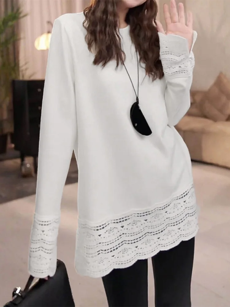 

Loose Fit round Ne T-irt Women's Winter New Sle Lazy Faion Slimming Trendy Anti-Aging Top Casual Long Sve Crew Ne
