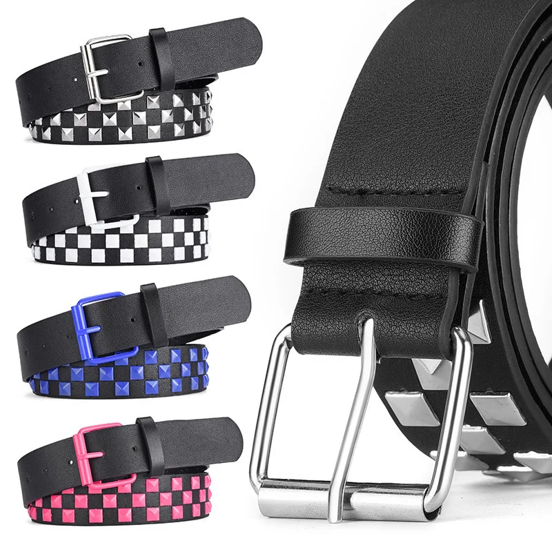 1-piece Unisex Street Punk Style Belt, Hip-hop Trend Checkerboard Belt, Jeans, Work Pants, Waist Cinching Accessories Are Perfec