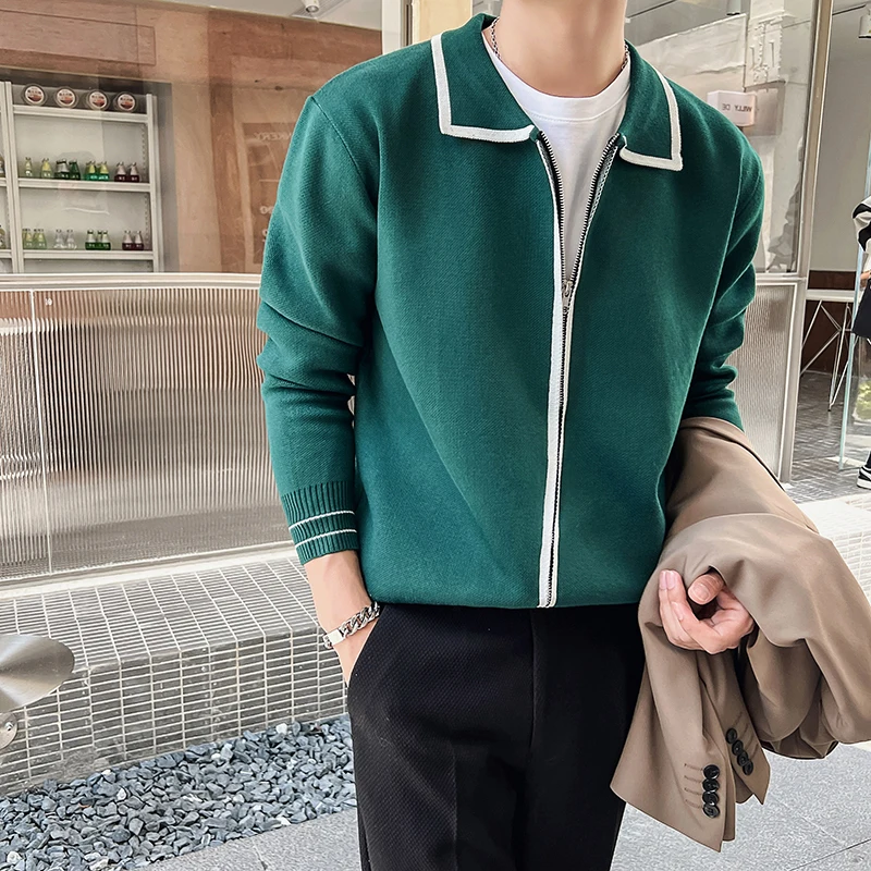 

Green Retro Elegant Mens Knitted Cardigan Vintage British Style Gentleman Winter Clothes 2022 Beautiful Korean Fashion Sweaters