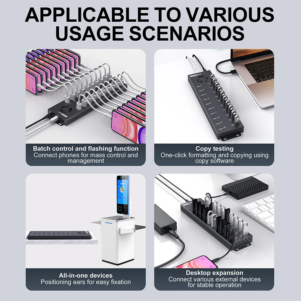 Sipolar 20 Port USB Hub A-805P Data Sync & Charge, Individual Port Protection, LED Indicators