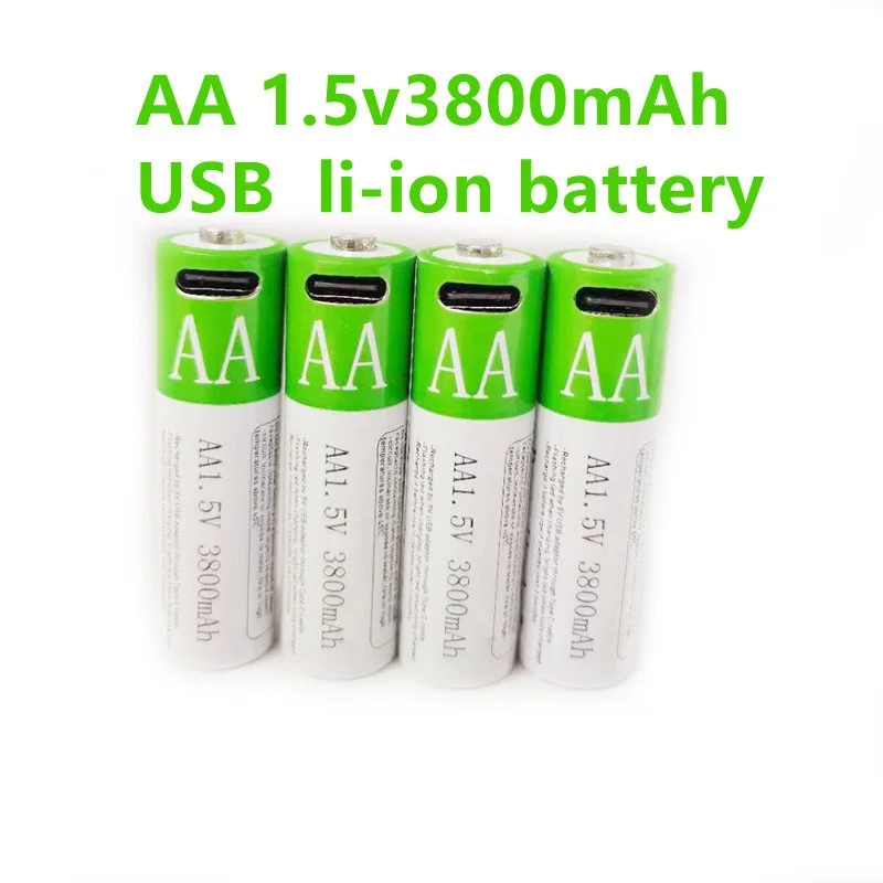 USB 1.5VAA 3800Mah Rechargeable Battery Large Capacity Type-C Fast Charging Toy/Digital Scale/Remote Control 2000 Times + Life