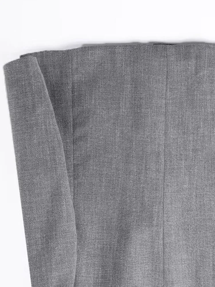 HH Moda donna maniche lunghe tasca con risvolto fibbia singola decorare blazer cappotto + gonna a pieghe con cerniera con cintura autunno set da 2 pezzi