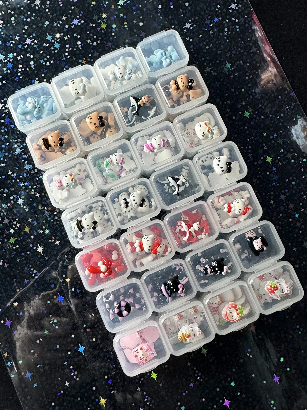 280 Uds Kawaii Sanrio Hellokitty Mini accesorios para decoración de uñas Mymelody Bow Diy funda de teléfono horquilla decoración de uñas dijes artesanales Y2K