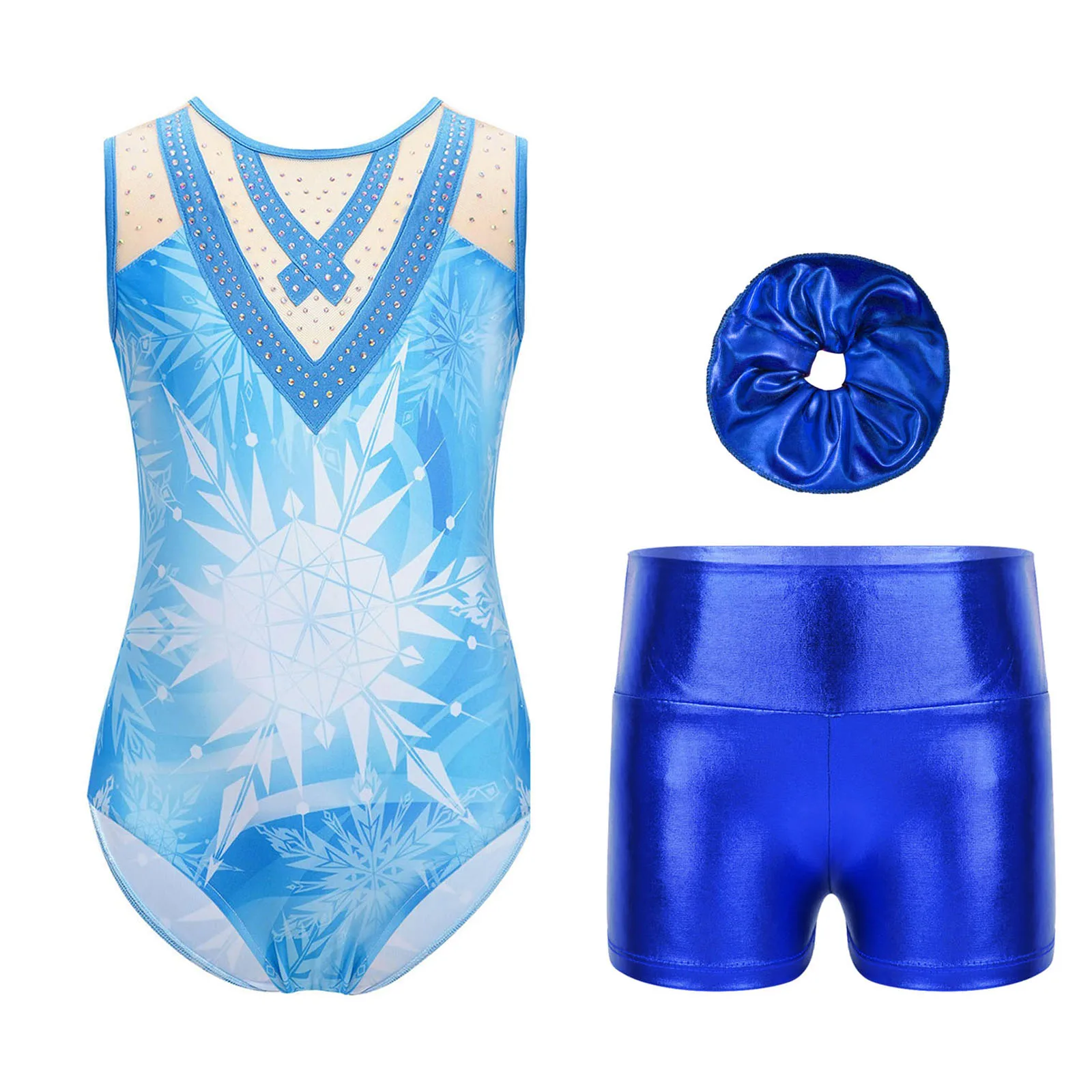 Kids Girl Ballet Dance Leotard Costume Set Gymnastics Bodysuit Outfit Sleeveless Patchwork Figure Skating Dance Swimsuit Clothes