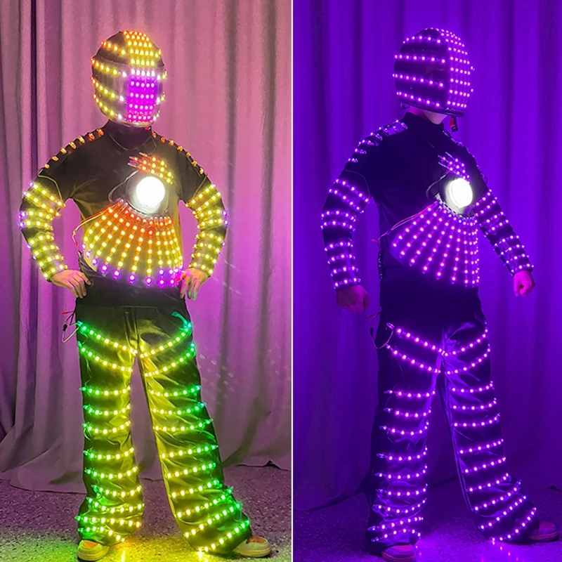LED Luminous Robot CostumeRICHSHINING Custom Full Color LED Robot Suits With Helmet LED Stilts Cosplay Costume Suits Traje Party