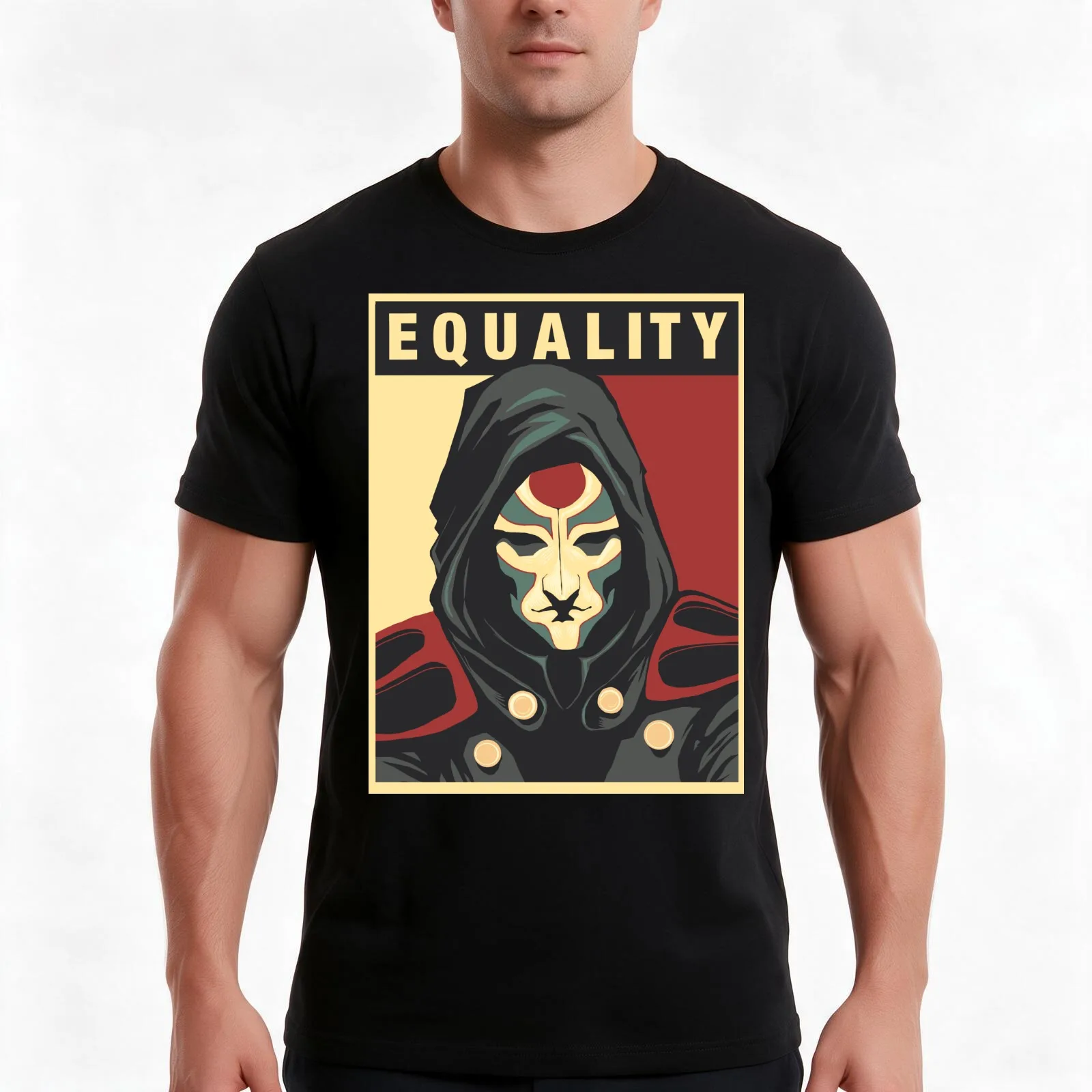 Amon Equality Poster T-Shirt, Summer Casual Cotton Tee, Oversized Streetwear Tops, Vintage Graphic Print, Loose Fit Short Sleeve
