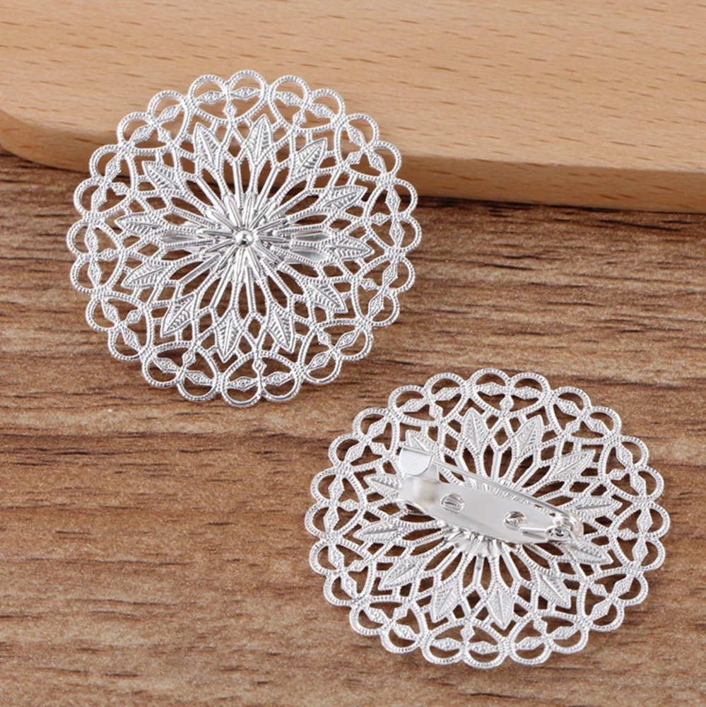 REGELIN Round Flowers Brooch Base Pad Setting Base 5pcs/lot 38mm Copper Brass Brooch Jewelry Accessories