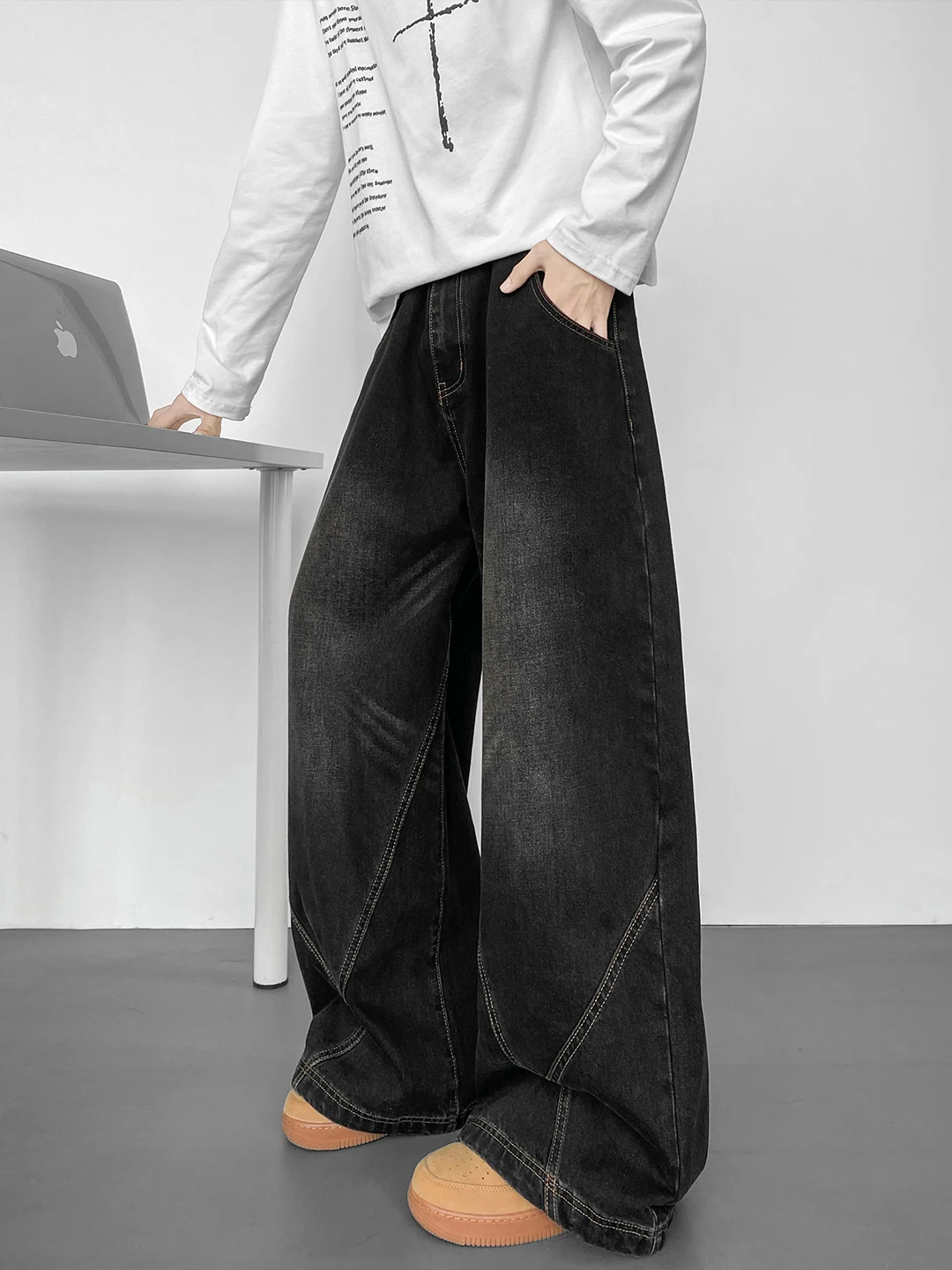 

Черные широкие джинсы Cleanfit, мужские повседневные брюки прямого кроя в американском стиле, свободные молодежные модные брюки на весну