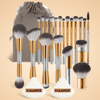 MAANGE 23pcs Makeup Tool Kit 20pcs Brushes 2pcs Powder Puffs with Storage Bag for Liquid Powder Foundation Blush Travel Set