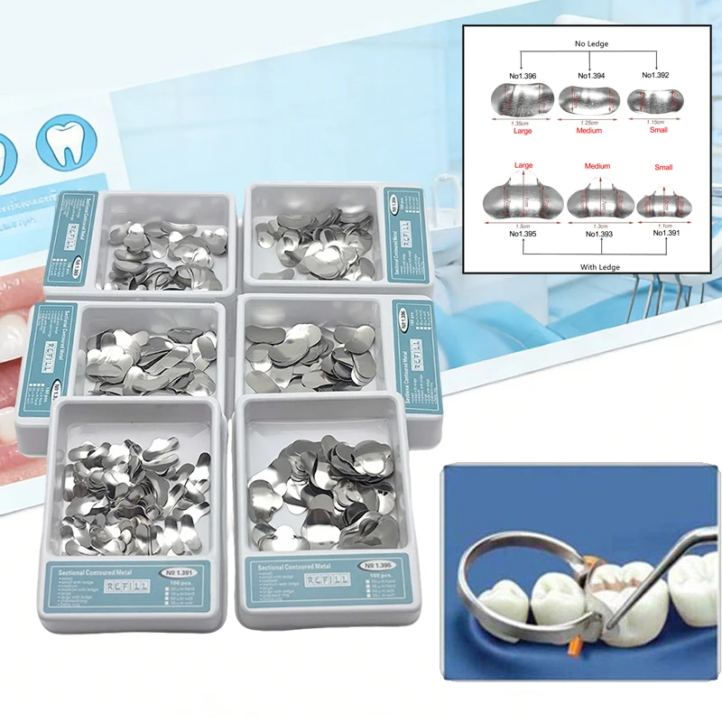 

Набор из 400 секционных контурных матриц для зуботехнических работ: металлические кольца, материалы для формирования зубов