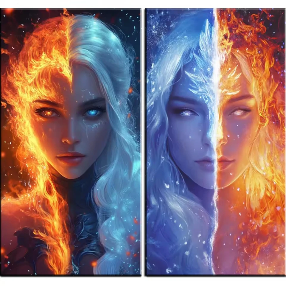 

DIY Diamond Painting Kit Full Diamond Mosaic Fantasy Fire & Ice Elemental Woman Diamond Embroidery Wall Decor Gift for Home