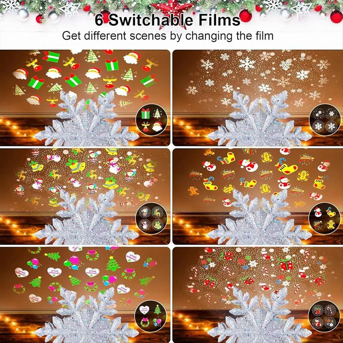 Christmas Star Trees Topper with Built-in Led Snowflake Projector Lights Snowflake US Plug