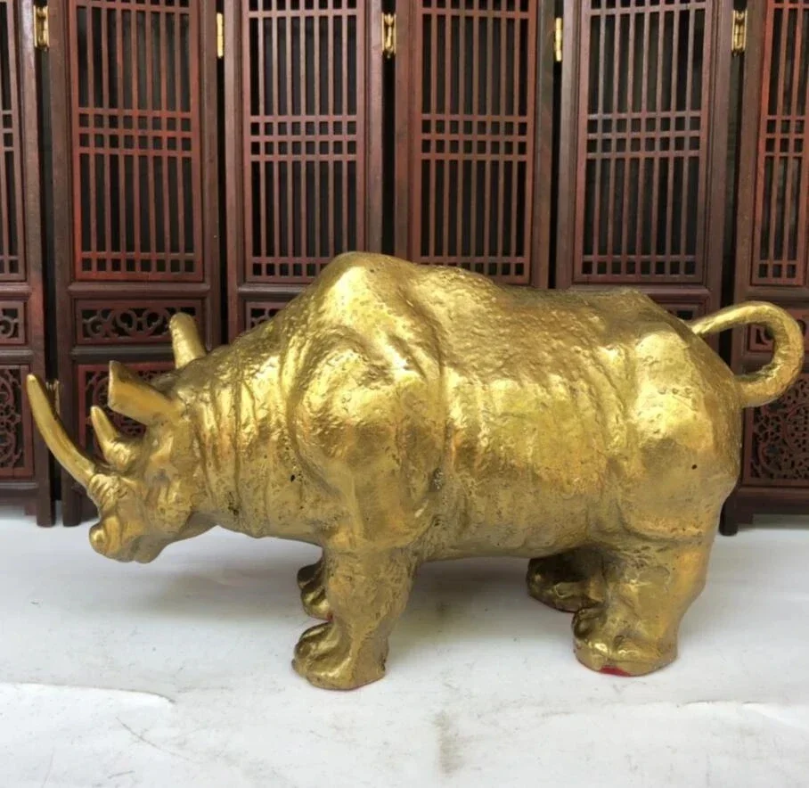China Brass Carved  Rhino Crafts Statue Decoration