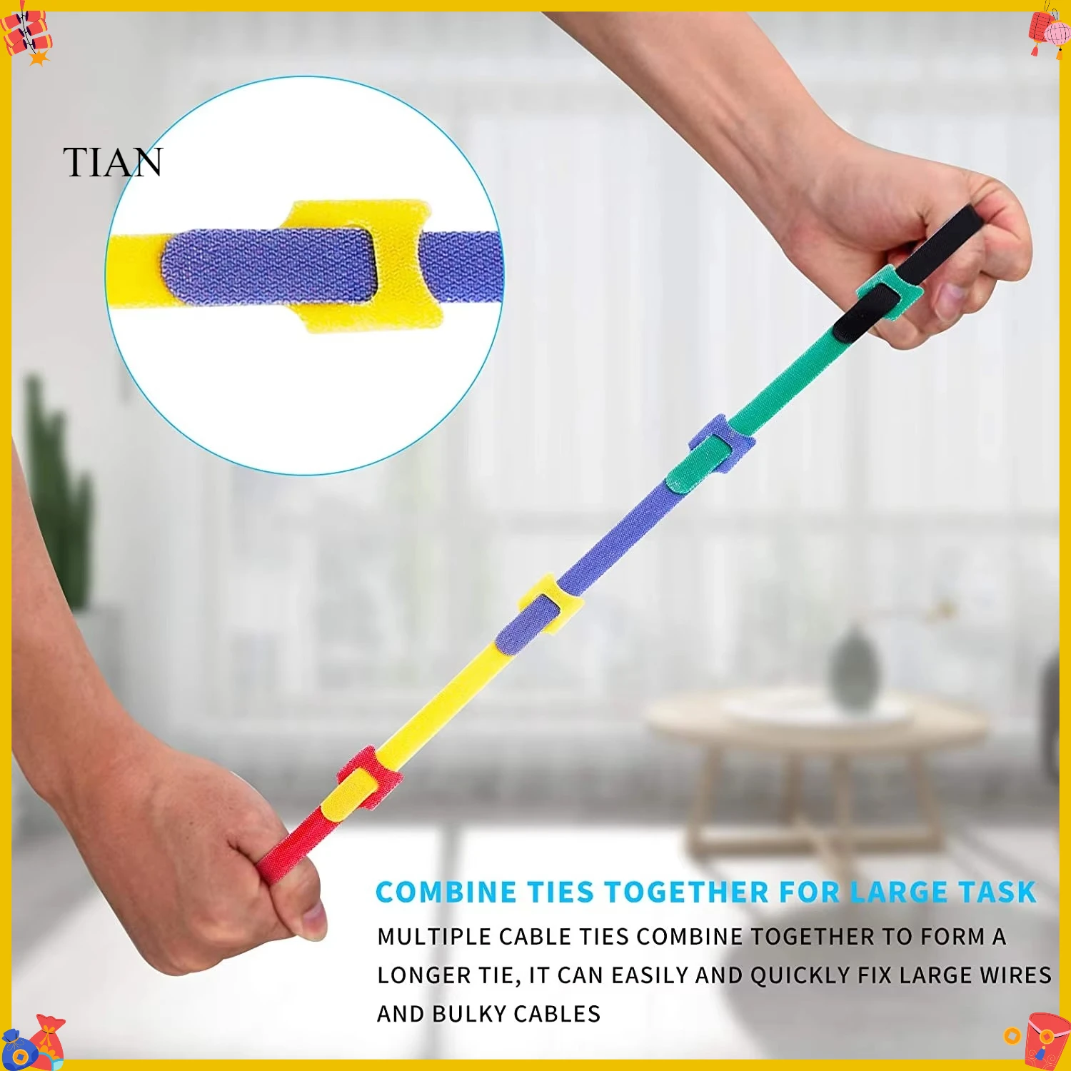 Releasable Cable Ties Colored Nylon Cable ties Strap Hook Loop Wrap Zip Bundle Ties Cable Wire Management