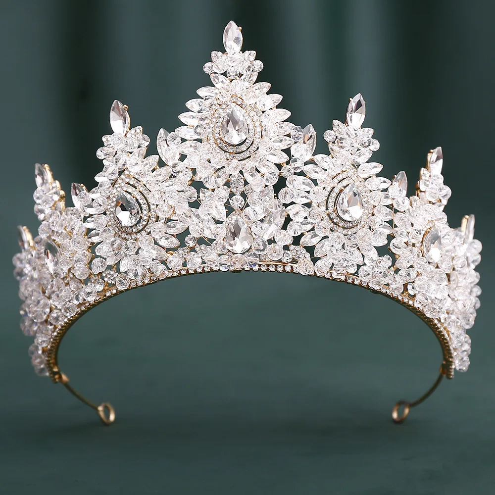 DIEZI Elegant Bridal AB Crystal Beads Tiara For Women Girls Wedding Party Handmade Luxury Queen Crown Hair Dress New Accessories