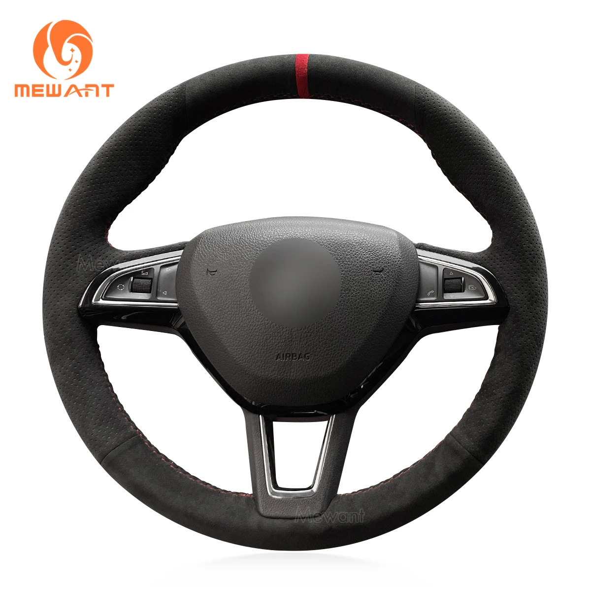 MEWANT Balck Alcantara Steering Wheel Cover for Skoda Citigo Roomster Fabia Octavia Superb Karoq Rapid Scala Yeti 2012-2019