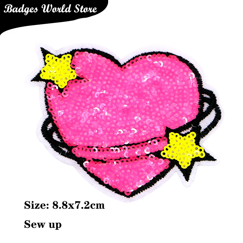 Shiny Heart-shaped Love Kiss Star Wing Sequins Icon Embroidery Applique Patches For Clothing DIY Iron on Badges on the Backpack