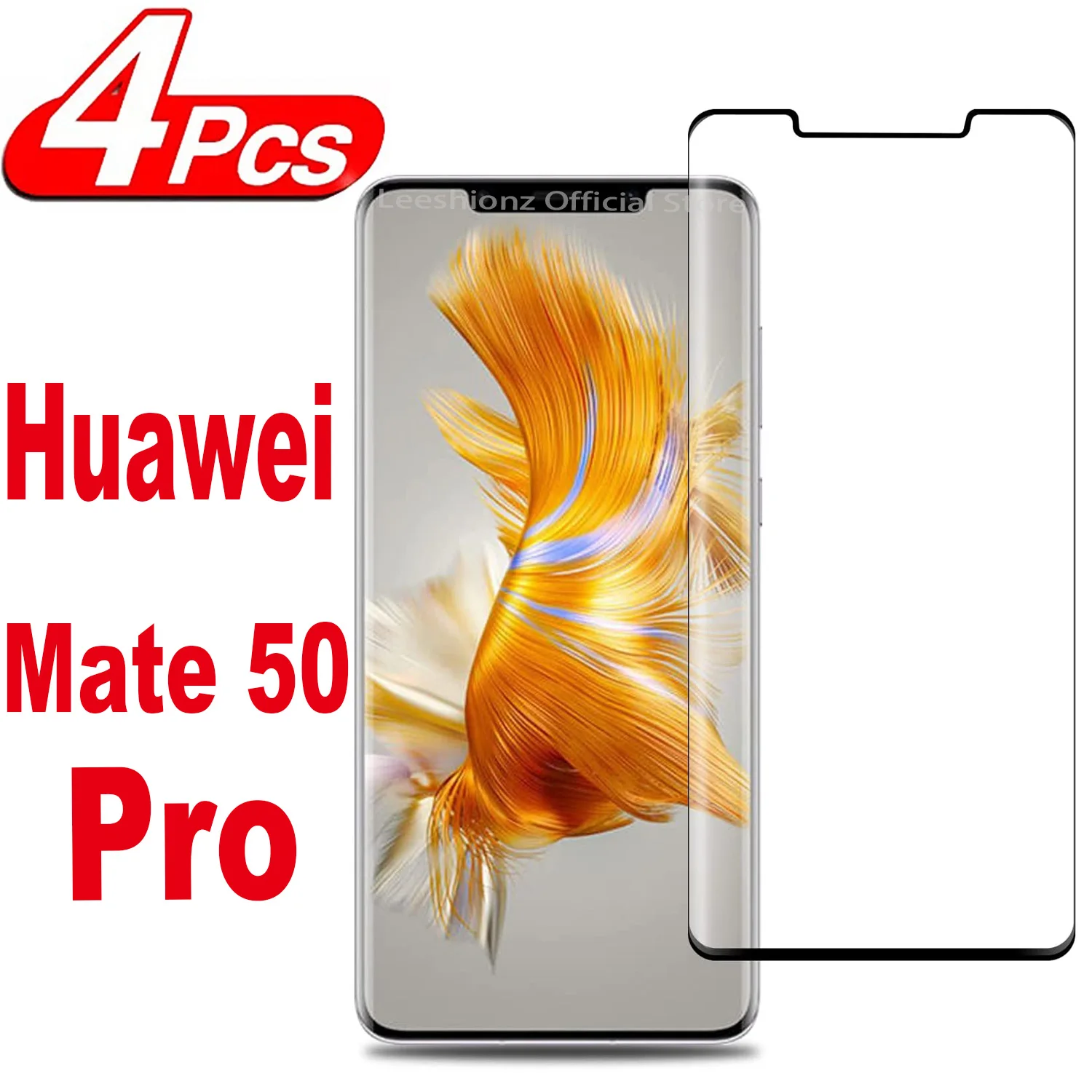 9H Curved Four Sides Glue Tempered Glass Film For Huawei Mate 50 Pro 2/4Pcs HD Screen Protector Glass