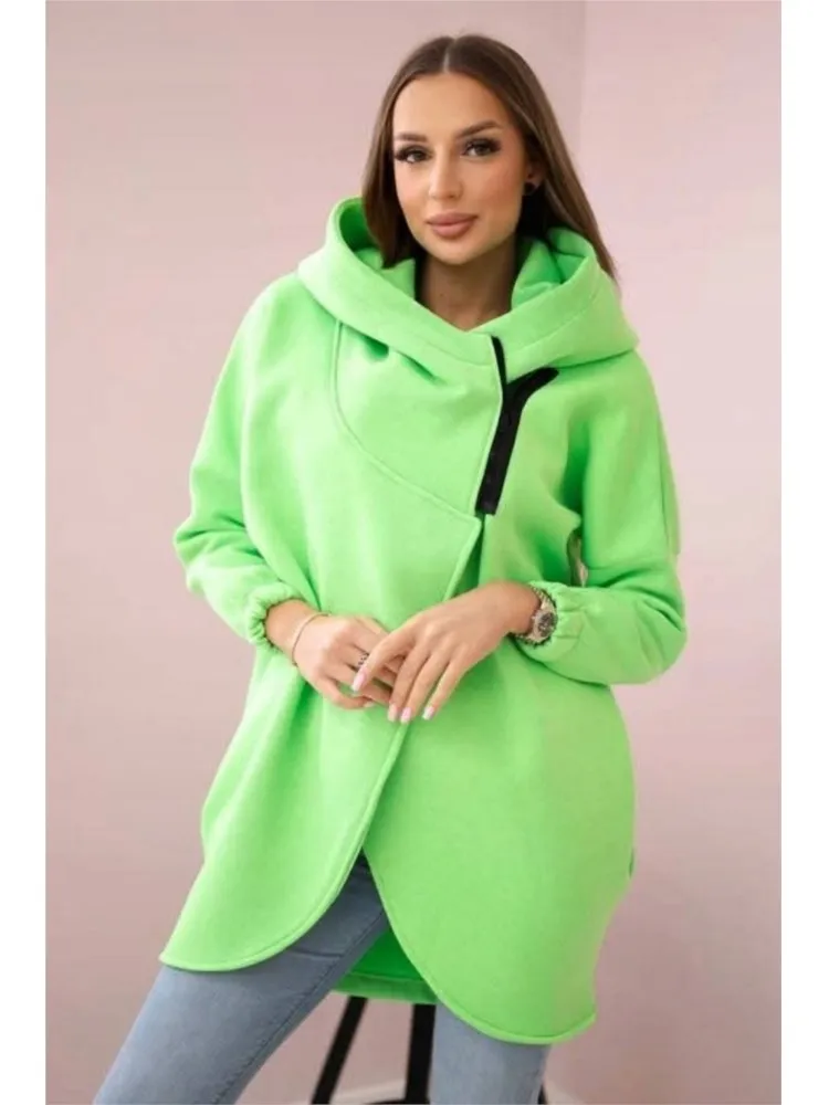 Women Fashion Irregular Zipper Fleece Sweatshirt Hooded Autumn Winter Casual Solid Color Long-sleeved Loose Coat Female Hoodie
