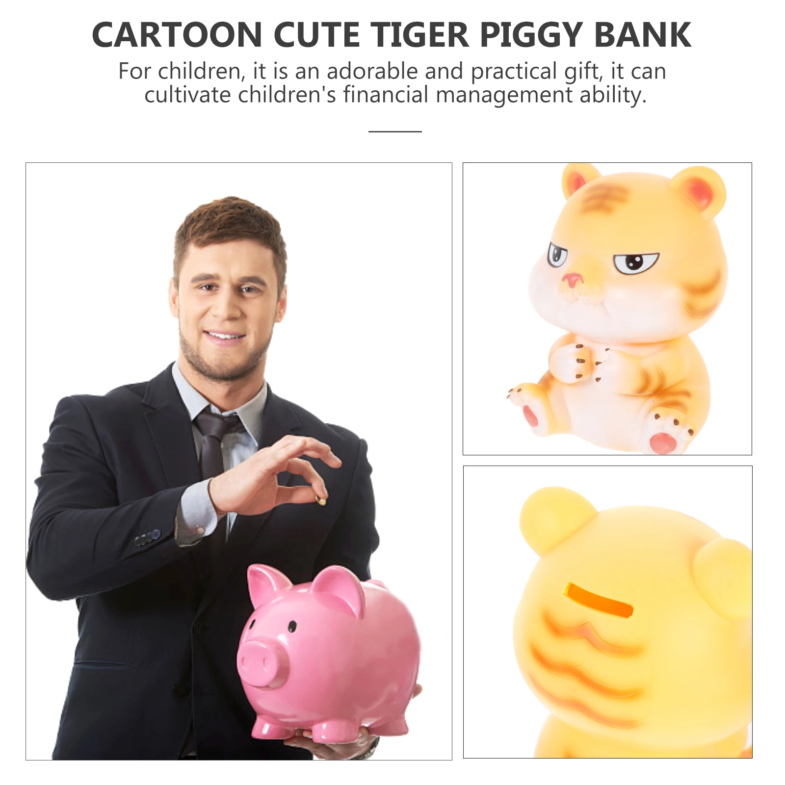 

Tiger Piggy Bank Vinyl Material Coin Container Change Jar Adorable Tiger Design Financial Management Bedroom Office Study Home